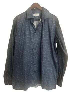 Eton Dress Shirt Mens 44/17.5 Contemporary Blue Paisley Long Sleeve Button Up